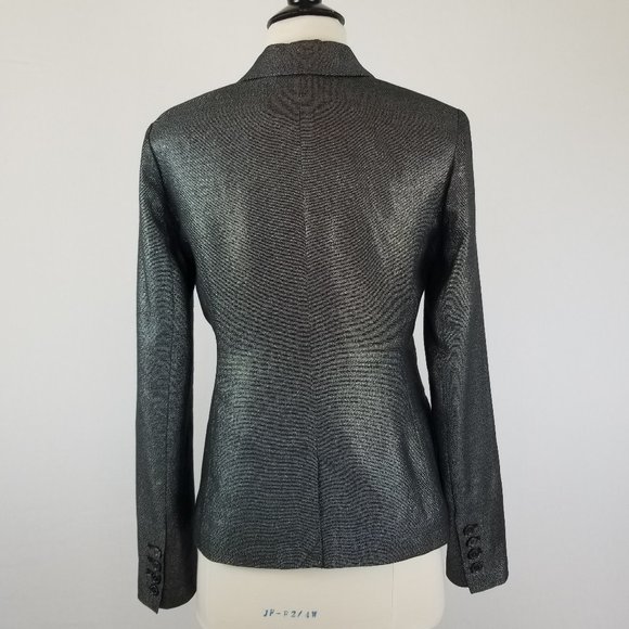 Tory Burch Metallic Black & Silver Shimmer Button Front Blazer Suit Jacket NWOT - Picture 6 of 10